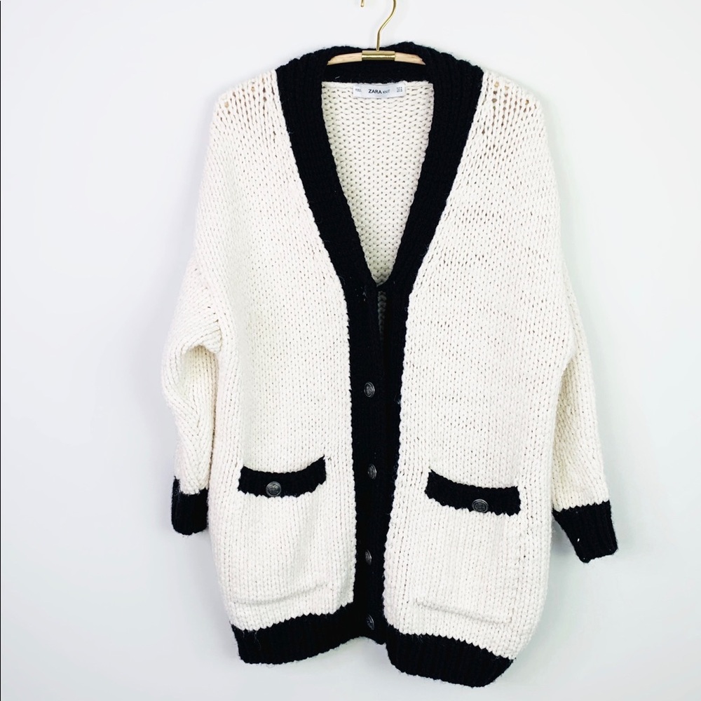 Zara White chunky knit oversized cardigan sweater - Picture 2 of 11